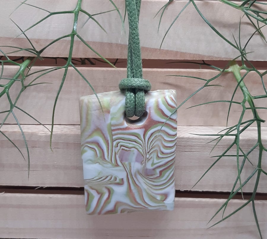 Rectangular pendant in pastel swirl polymer clay