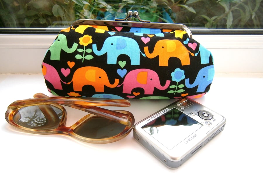 Colourful Elephants  Clutch Bag  Make up Purse