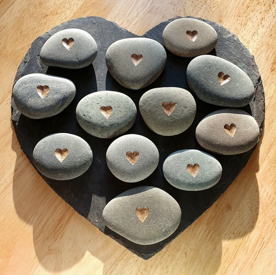 Love Heart Stone, Valentine's Day, Hand Carved Gift, Thoughtful Gift, Gold Heart