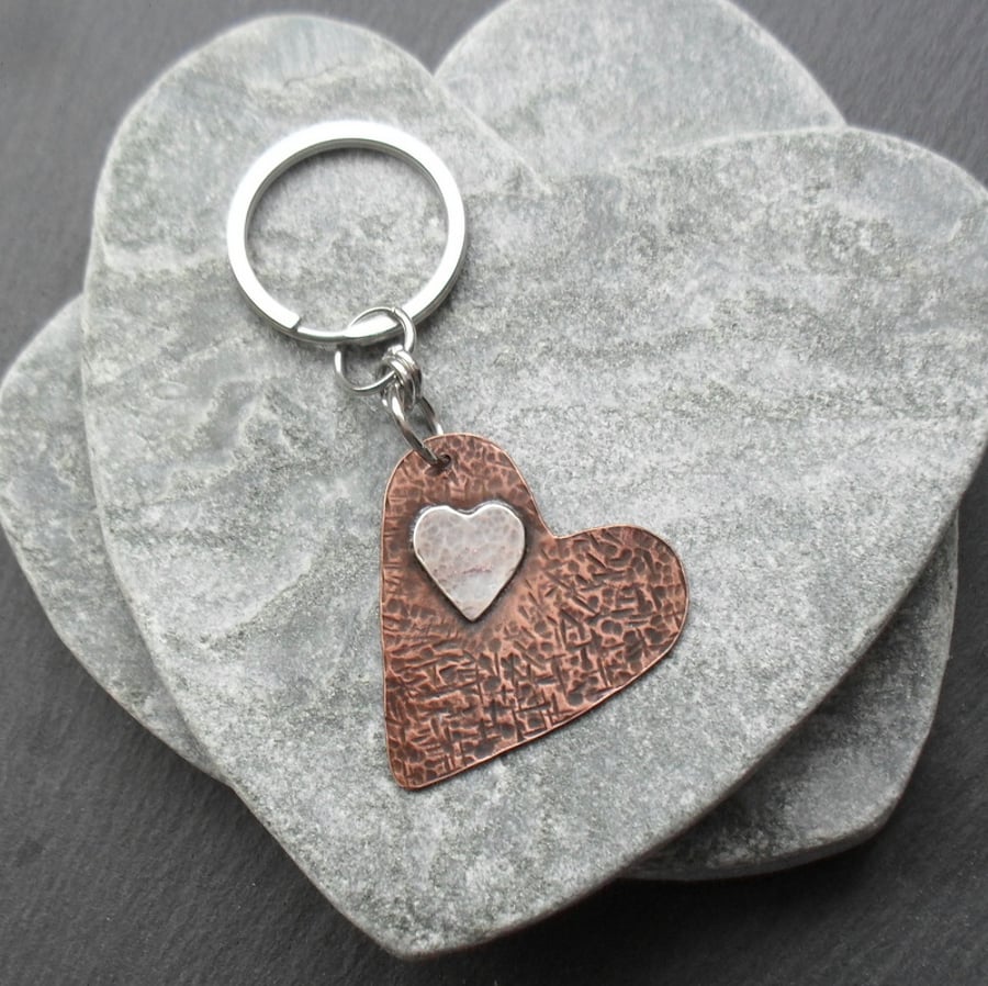  Copper and Sterling Silver Heart Keyring
