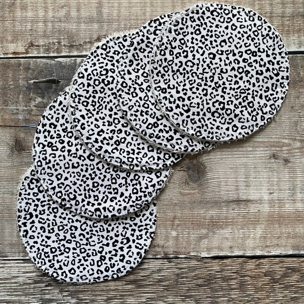 Make Up Remover Facial Rounds Pads Cotton Bamboo White Black Leopard Print x5