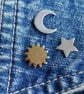Sun Moon and Star lapel pins set - Handmade Sterling silver badge brooch