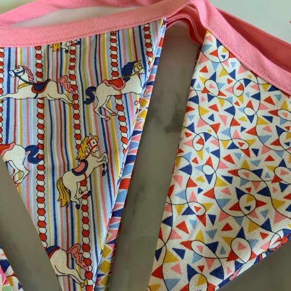 Handmade Liberty Fabrics Bunting – 'Fairground' Nursery Garland (3.5m, 25 Flags)