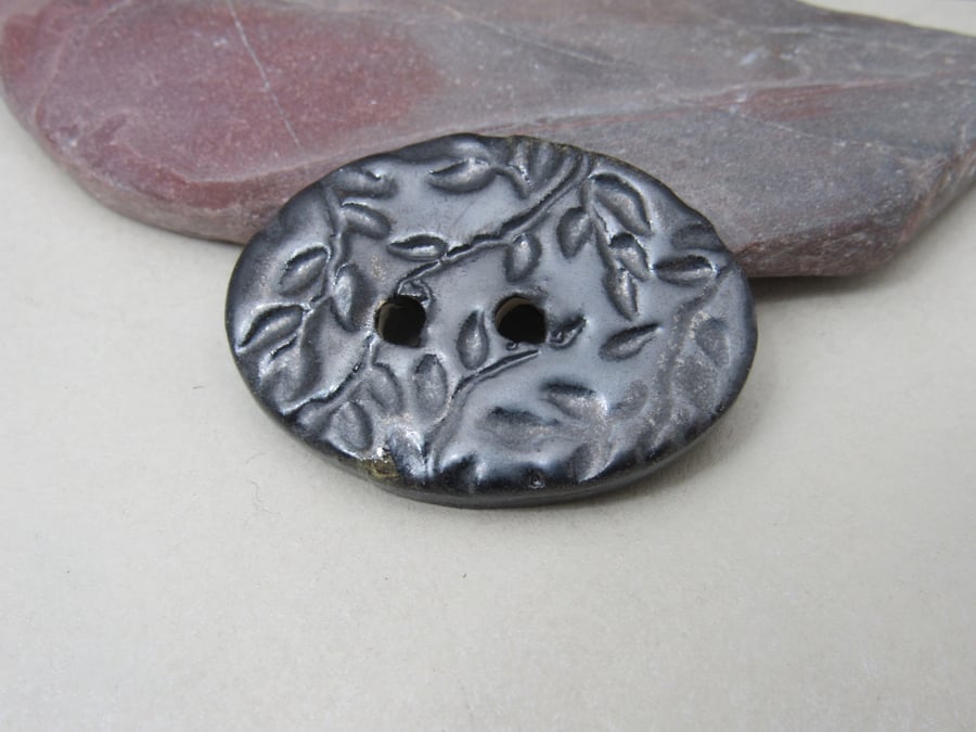 Large Metallic Sprig Oval Handmade Ceramic Button