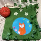 Hand Knitted Green Tote Bag with Applique Felt Fox Design. OOAK Free Postage.