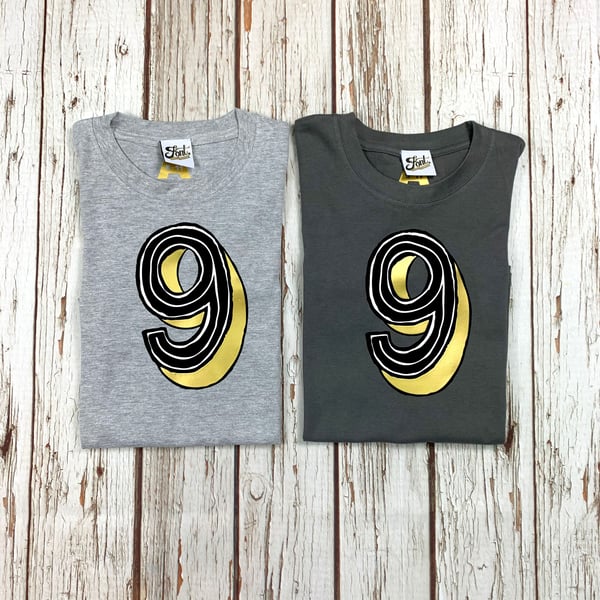 Number nine T-Shirt. 9 year old girl boy birthday shirt, 9th Birthday outfit.
