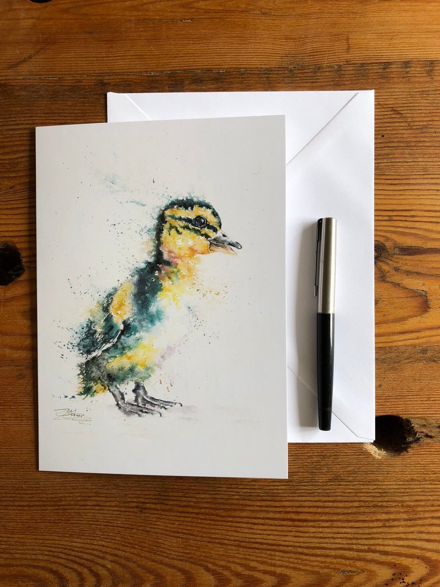 Duckling Card, A watercolour Art Card, A5 size on Satin Card with Envelope 