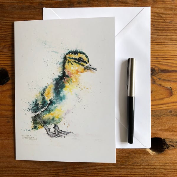Duckling Card, A watercolour Art Card, A5 size on Satin Card with Envelope 