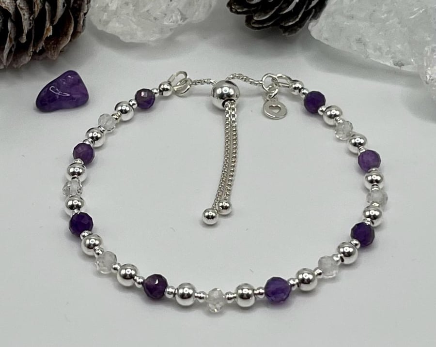 Sterling Silver And Amethyst Bracelet