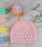 Pink Crochet Baby Hat Newborn to 3 Months with Bobble Flower and Rainbow Pom - Image 6