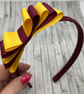 School Wine and Yellow Gold Hairband with 5 Layer Two-tone Straight Bow - Image 1