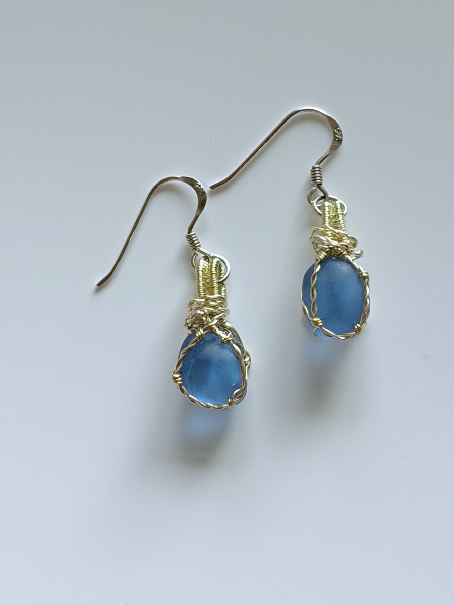 Scottish Blue Sea Glass Earrings – Handmade Drop Earrings - Coastal