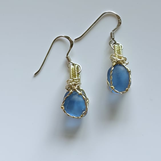Scottish Blue Sea Glass Earrings – Handmade Drop Earrings - Coastal