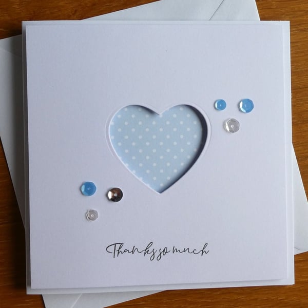 Blue and White Polka Dot Heart Aperture Thank You Card