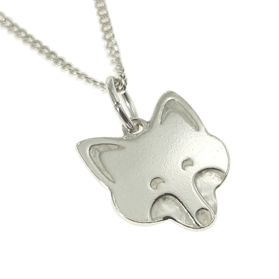 Fox Pendant (uncoloured, small), Silver Wildlife Necklace, Handmade Animal Gift
