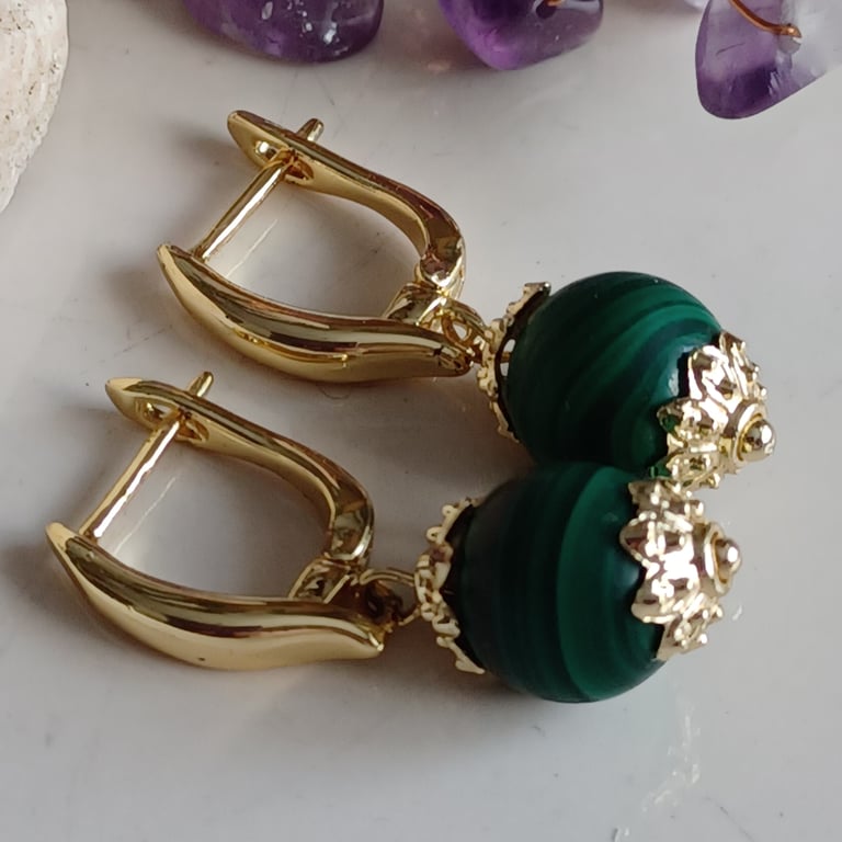 Malachite drop earrings, handmade gift for her