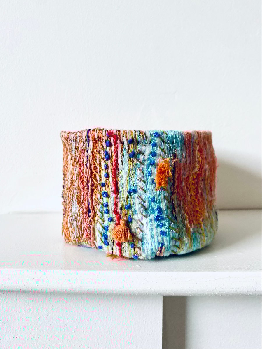 hand made textile vessel, pot plant holder