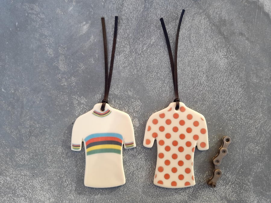 Porcelain cycling jersey hanging decoration