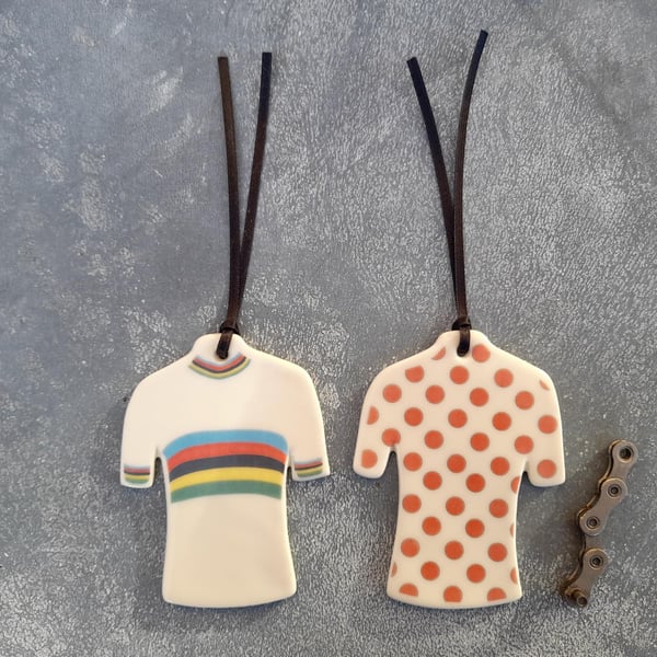 Porcelain cycling jersey hanging decoration