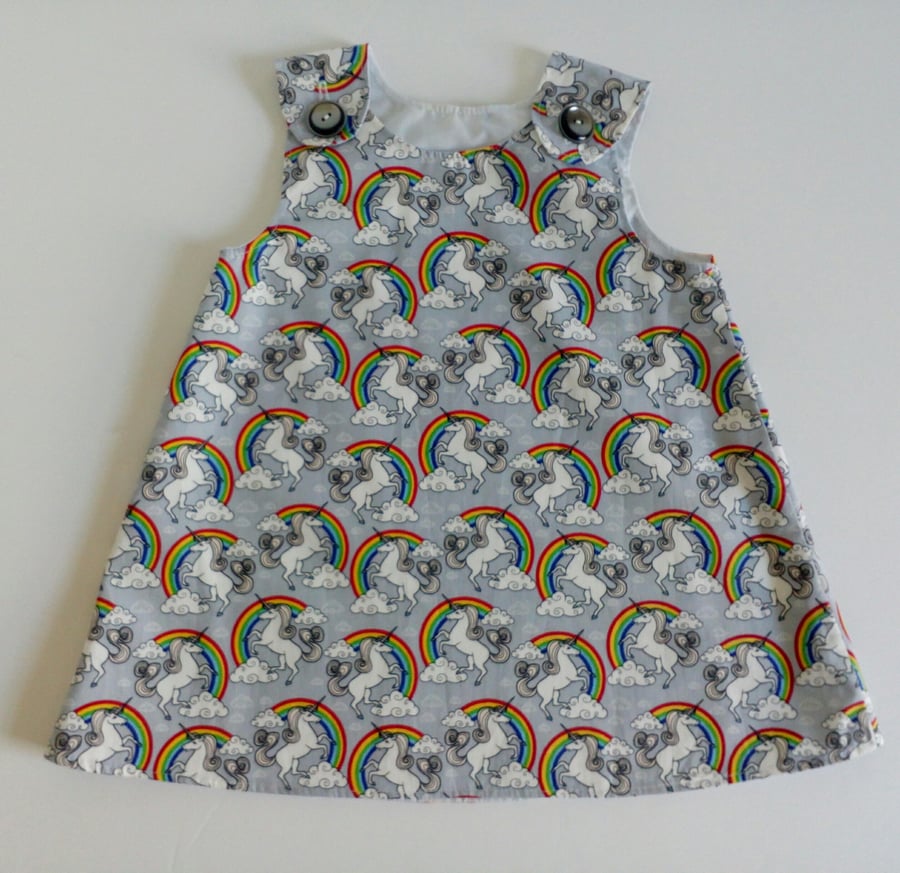 12-18 months, Summer dress, unicorns, A line dress, pinafore, grey dress     