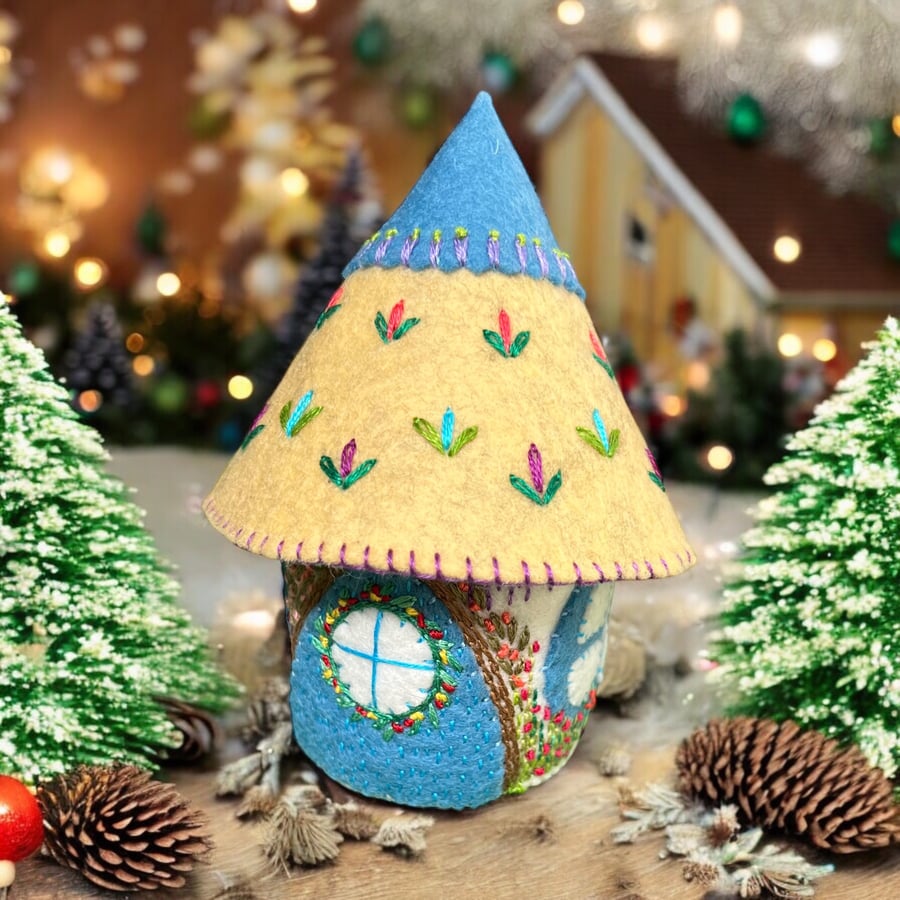 Hand Embroidered Christmas Gift Fairy House