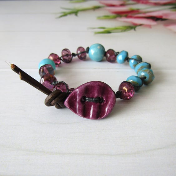 Purple & Blue Knotted Bead Bracelet 