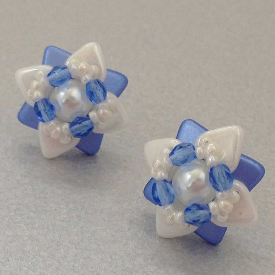 Pale Blue & White Star Stud Earrings