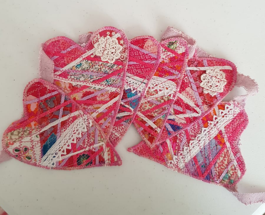 Textile heart garland in a bag: RESERVED for Jean Evans