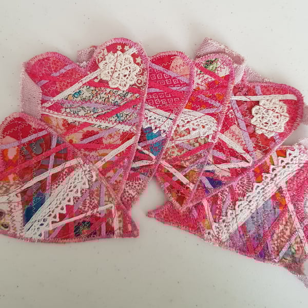 Textile heart garland in a bag: RESERVED for Jean Evans