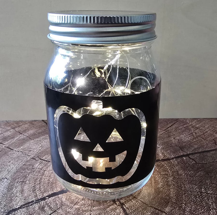 Halloween light up glass mason jar