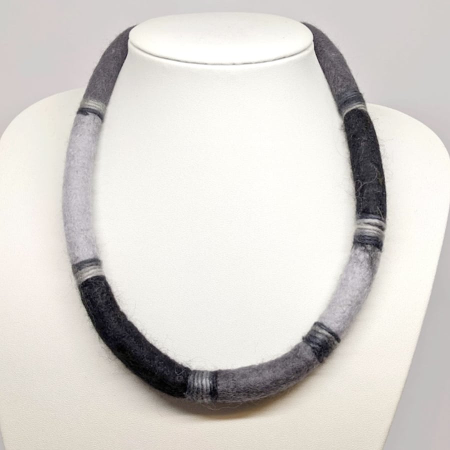 Felted cord necklace - shades of grey