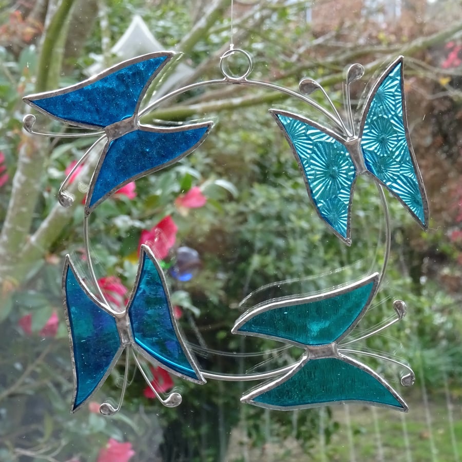 Small Butterfly Circle  Suncatcher - Turquoise