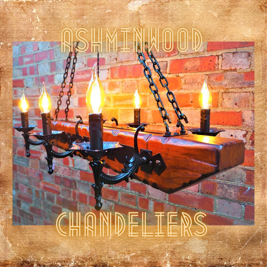 Wooden Chandelier 6 candle lights