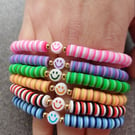 Colourful clay beaded smiley face bracelets, preppy bracelets, smiley face