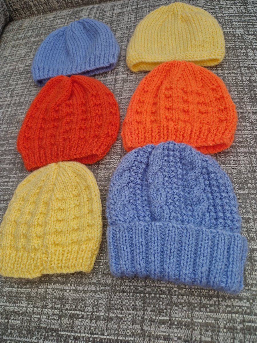 Hand knitted hats for newborn babies