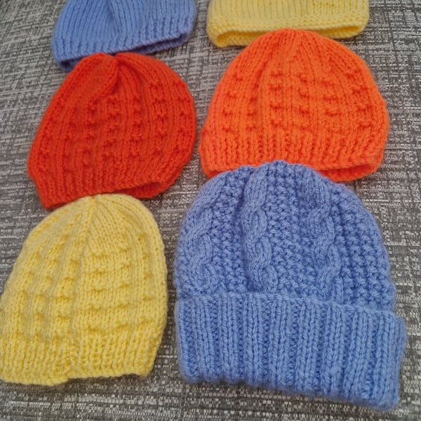 Hand knitted hats for newborn babies