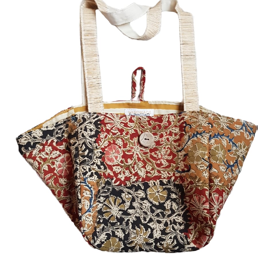 Indian block print shoulder bag: patchwork design