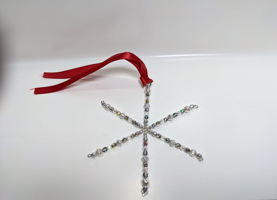 Silver and crystal star snowflakes christmas tree decoration