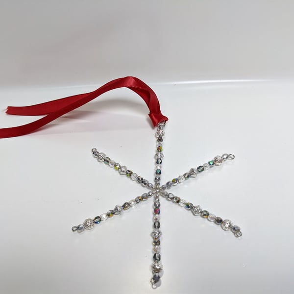 Silver and crystal star snowflakes christmas tree decoration