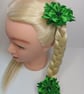 Forest Green Hair Slides with Rhinestone Centre - Elegant Satin Fabric Blooms - Image 7