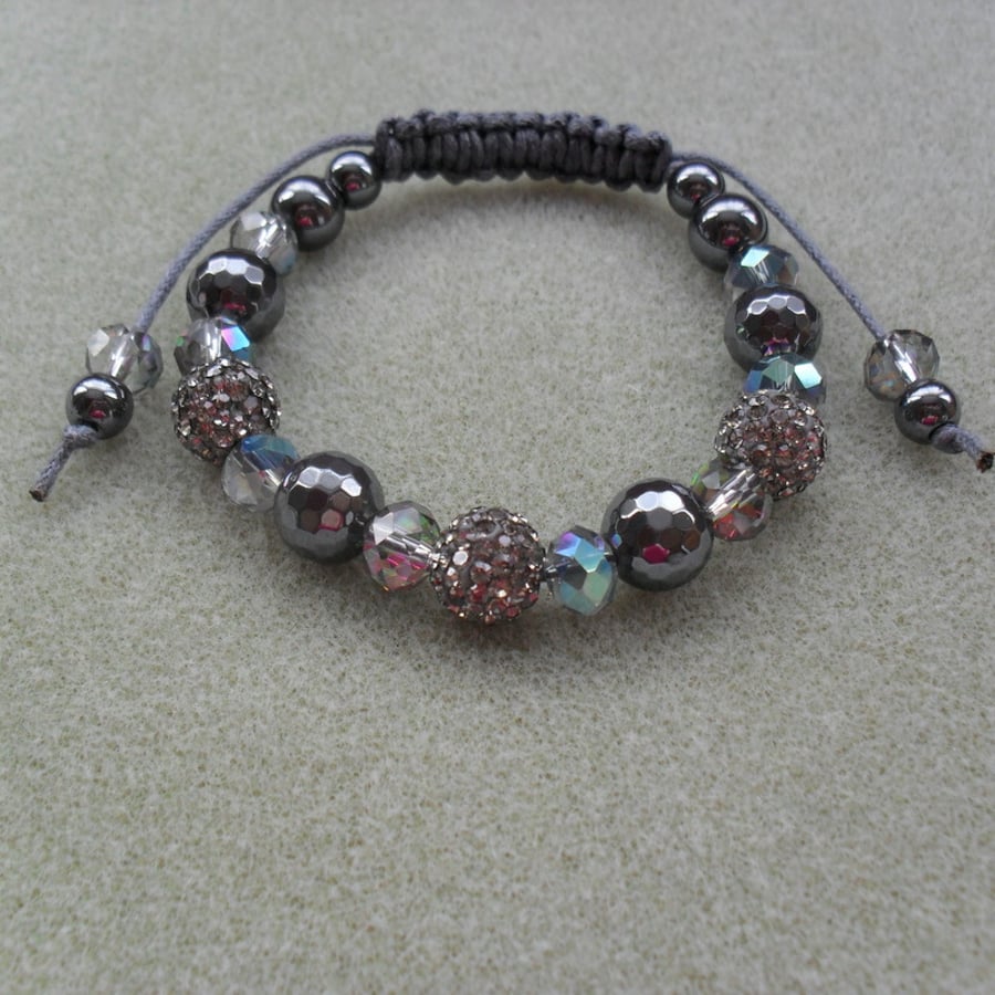 Crystal Sparkle and Haematite Macrame Style Bracelet
