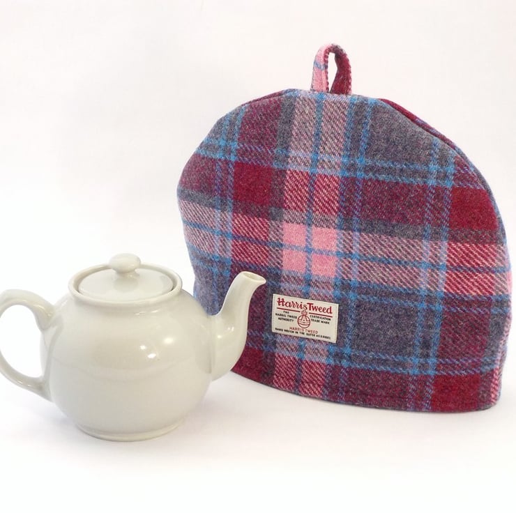 Harris Tweed tea cosy pink and blue check tarta... Folksy