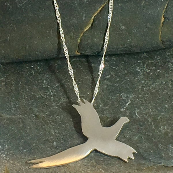 Pheasant in Flight Sterling Silver Silhouette Pendant Necklace