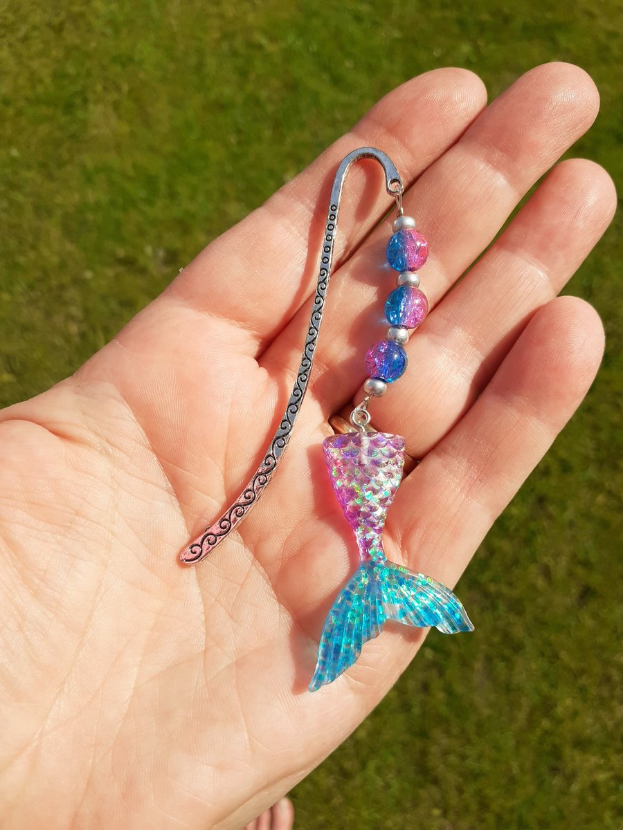 Turquoise mermaid tail bookmark, metal bookmark, mermaid bookmark