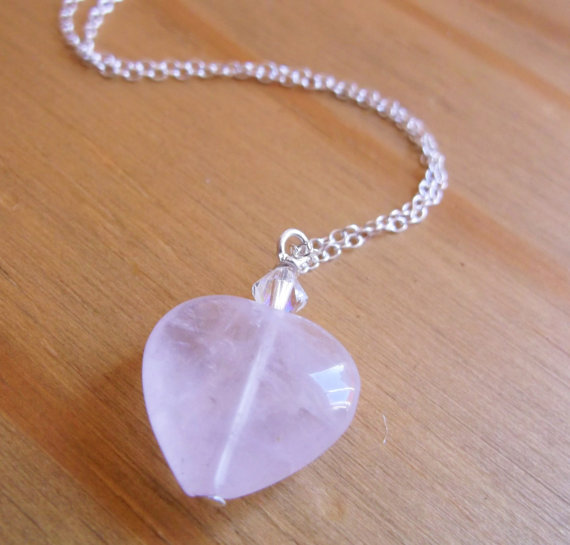  Rose Quartz Heart with Swarovski Crystal Heart Pendant