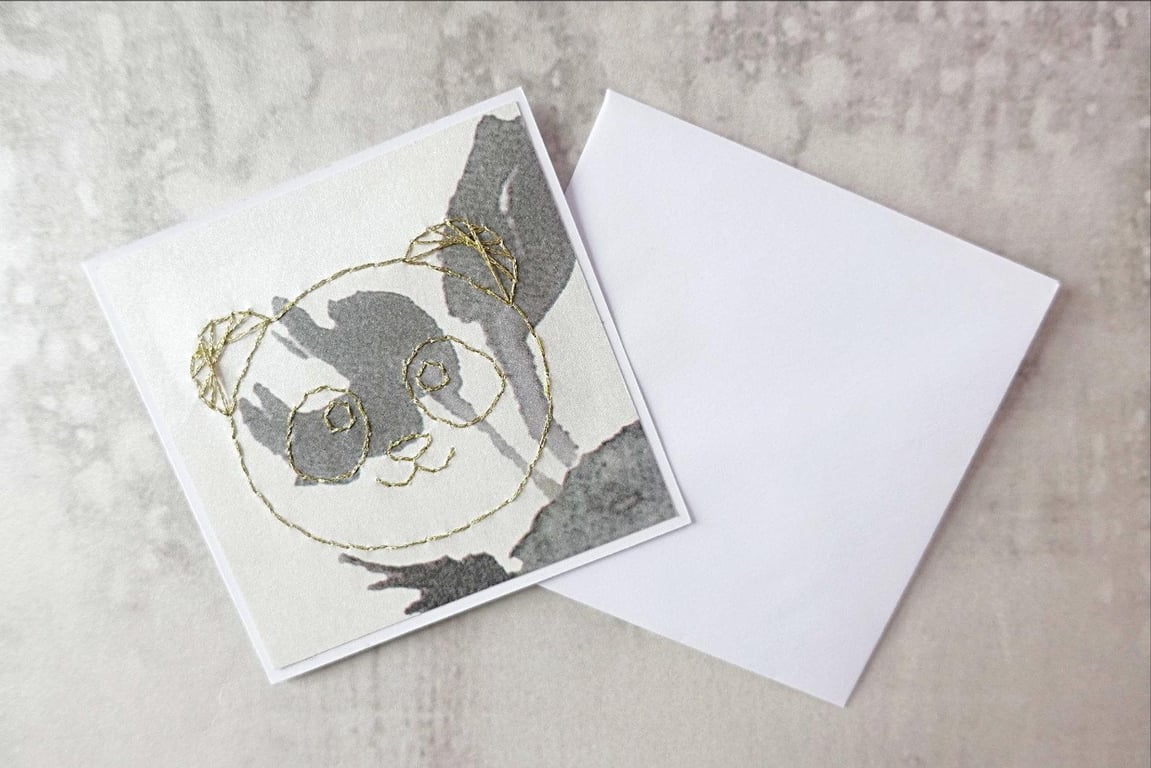 SALE Hand Stitched Gold Panda Card