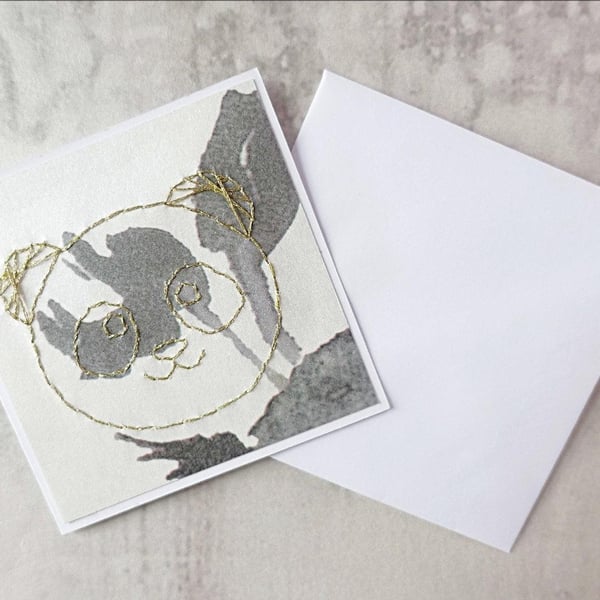 SALE Hand Stitched Gold Panda Card