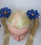 Handmade Dark Blue Ribbon Flower Hair Accessories with Amber Gem – Set of 2 - Image 5