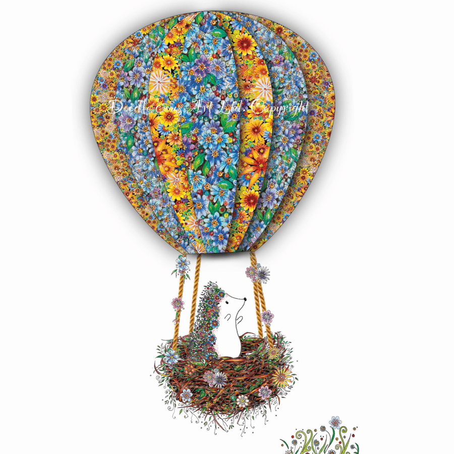 ‘Up in my Balloon’ Hedgehog Greeting Card 