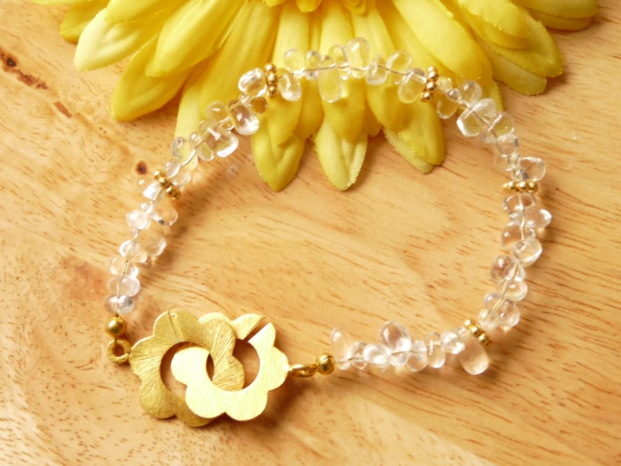 Lemon Quartz Nugget Bracelet With Flower Clasp